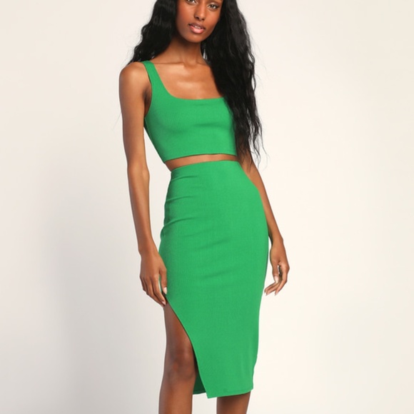 Lulus Tops - Lulus Set For Life Green Ribbed Bodycon Two-piece Dress - Size L